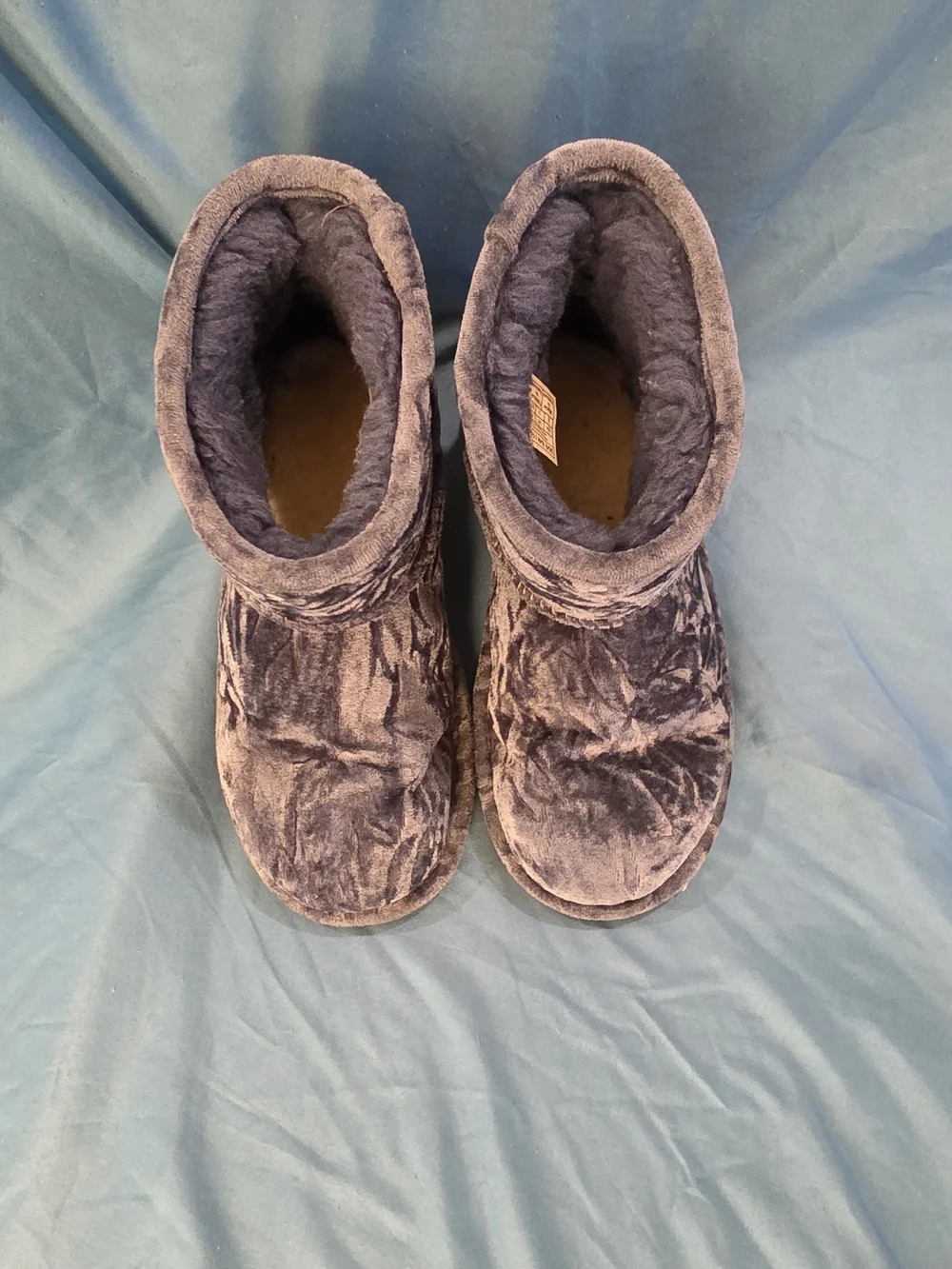 UGG Kids Plush Ankle Slippers - Blue with Tan Sole